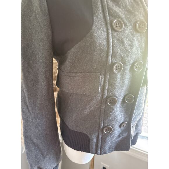 BCBGMaxAzria Gray Wool Blend Military Jacket Womens XS Double Breasted Fall Coat - Picture 3 of 10